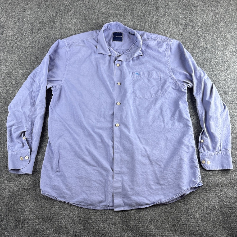 Tommy Bahama Cotton Silk Long Sleeve Shirt Men's XL Periwinkle Blue Button Down